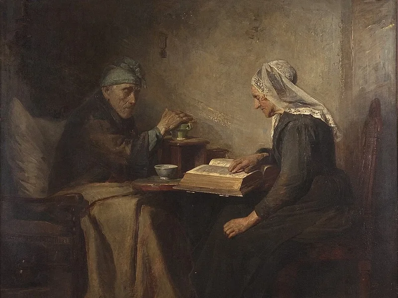 1845-Henricus Johannes Melis - Interno con un anziano e una donna che leggono la Bibbia - Collezione d'arte dell'Agenzia per i beni culturali dei